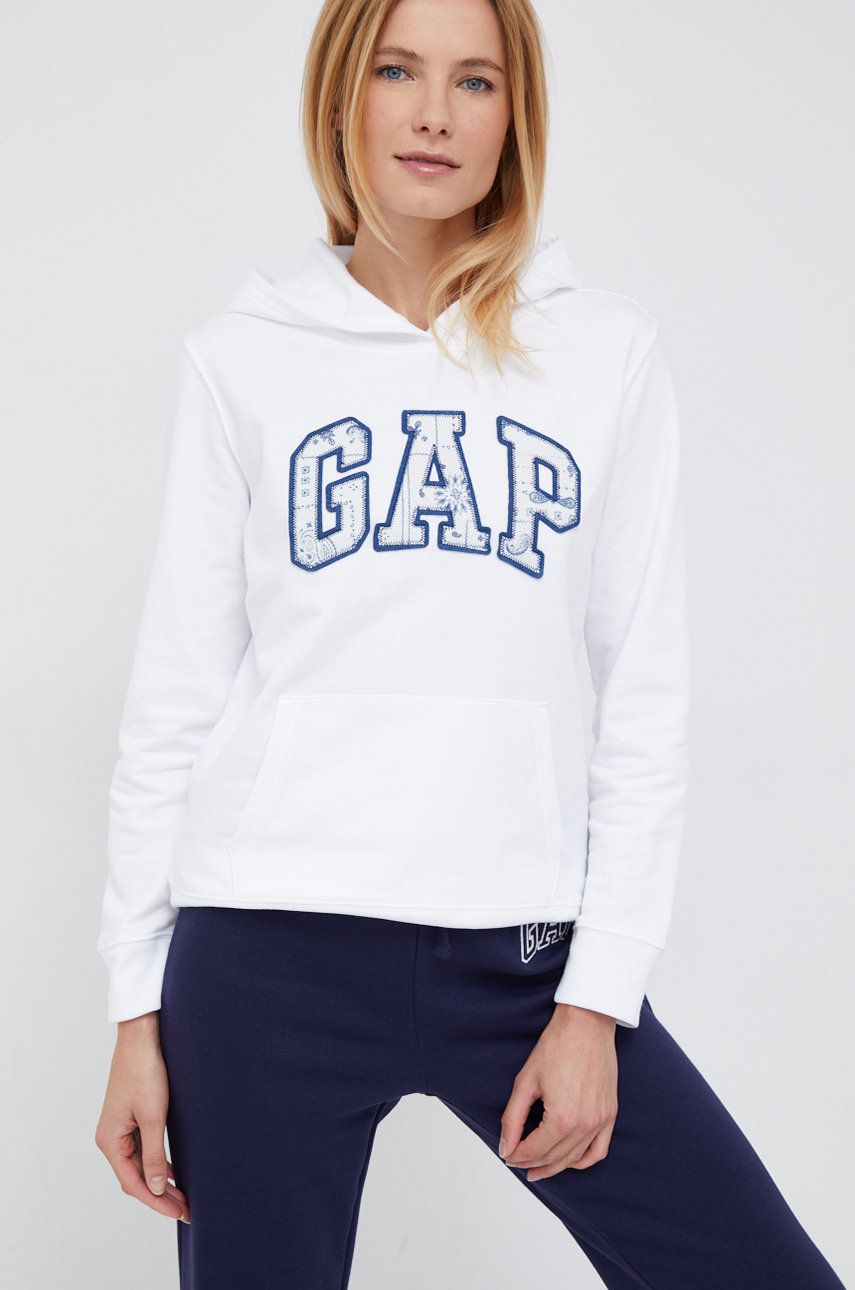 GAP bluza damska kolor biały z kapturem z aplikacją