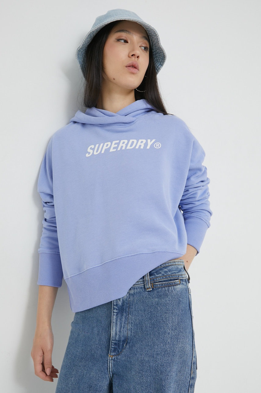 

Памучен суичър Superdry в лилаво с принт, Виолетов