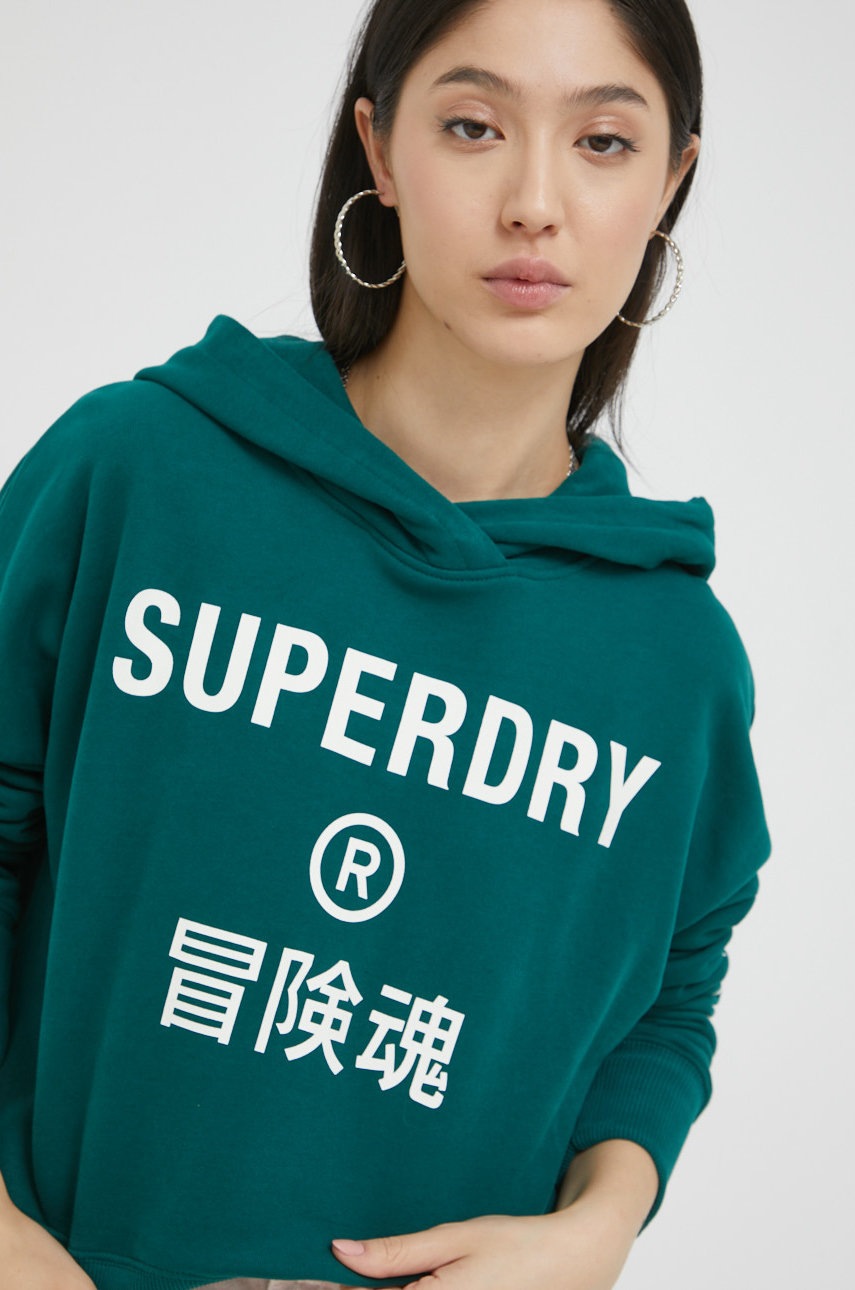 

Памучен суичър Superdry в зелено с принт, Зелен