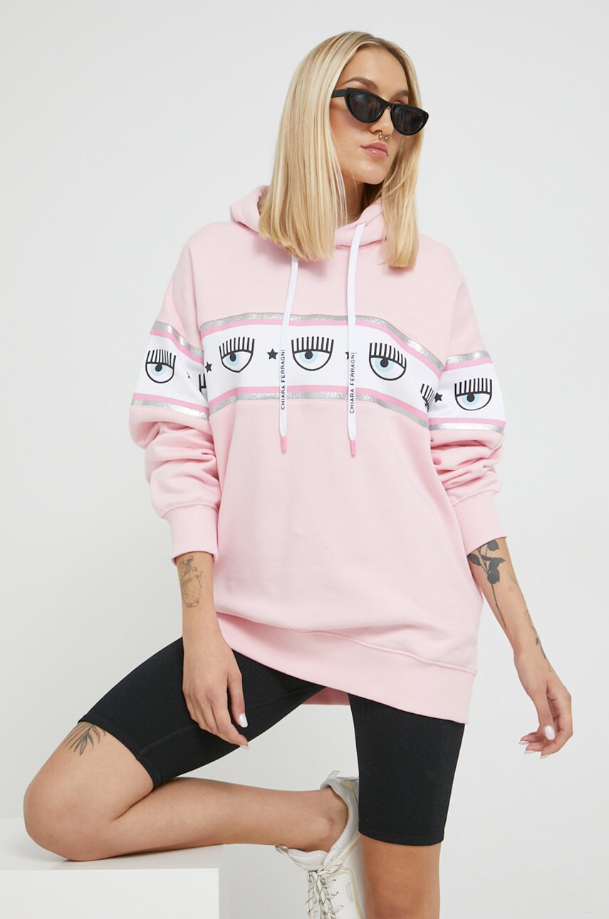 Chiara ferragni hanorac de bumbac femei, culoarea roz,