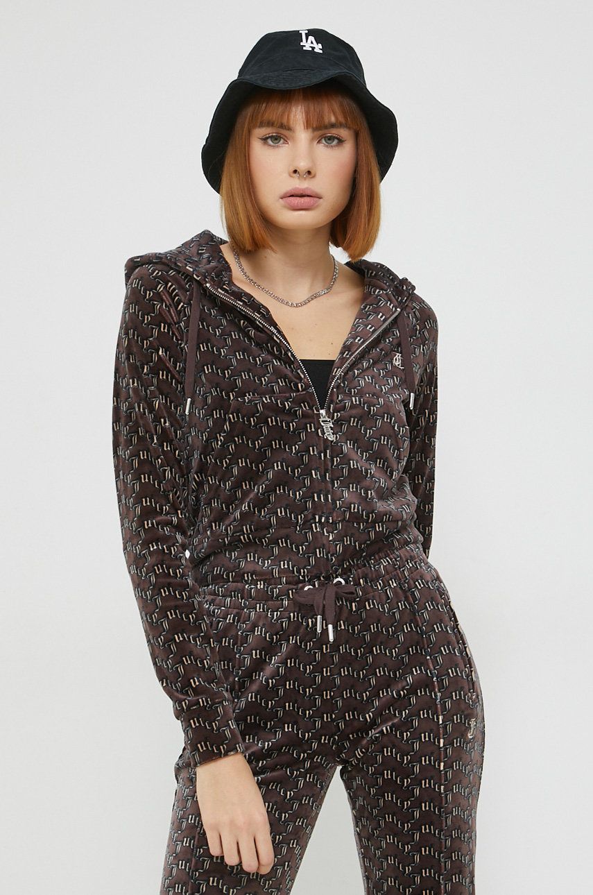 Juicy Couture bluza femei, culoarea maro, cu glugă, modelator answear.ro imagine noua