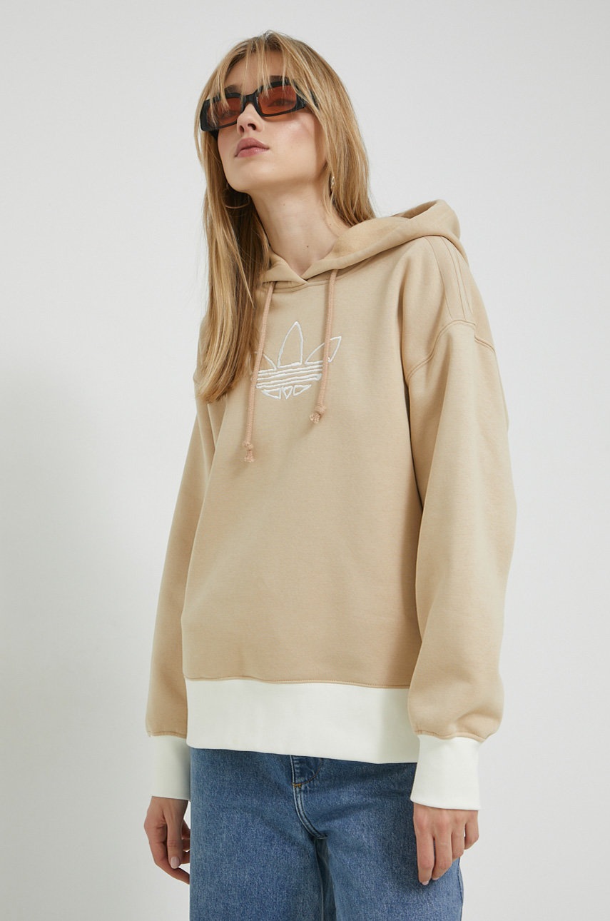 

Кофта adidas Originals женская цвет бежевый с капюшоном с аппликацией
