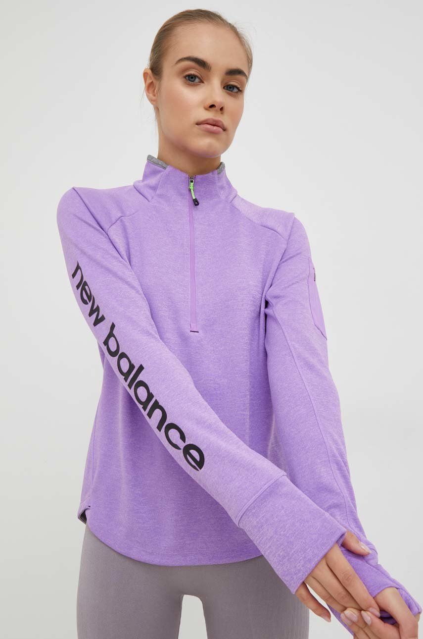New Balance bluza do biegania Impact Run damska kolor fioletowy z nadrukiem