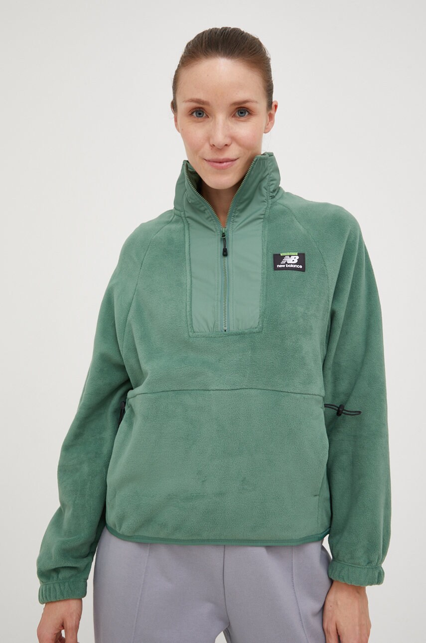 New balance bluza femei, culoarea verde, neted