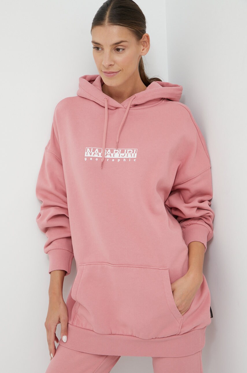Napapijri bluza femei, culoarea roz, cu glugă, cu imprimeu