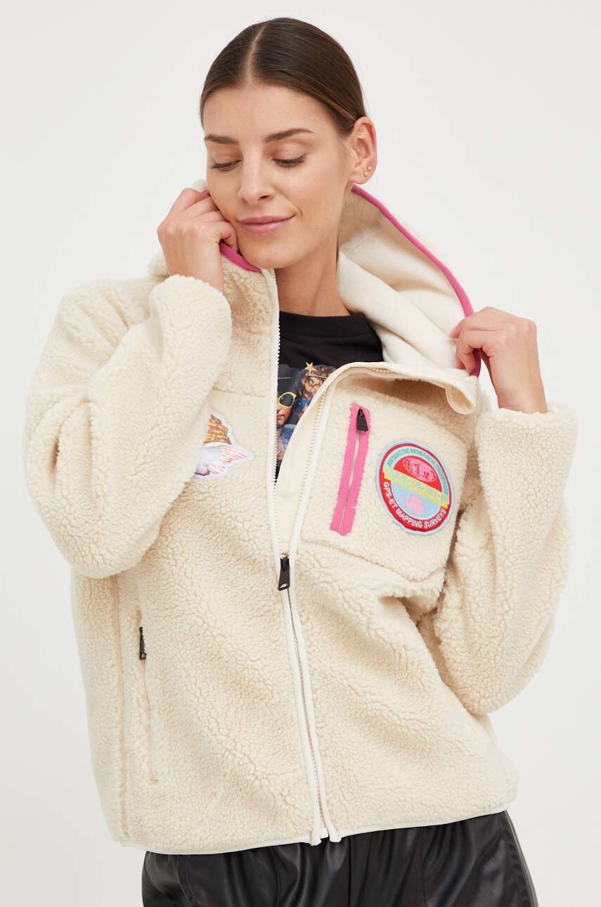 

Суичър Napapijri X Fiorucci в бежово с качулка с апликация, Бежов