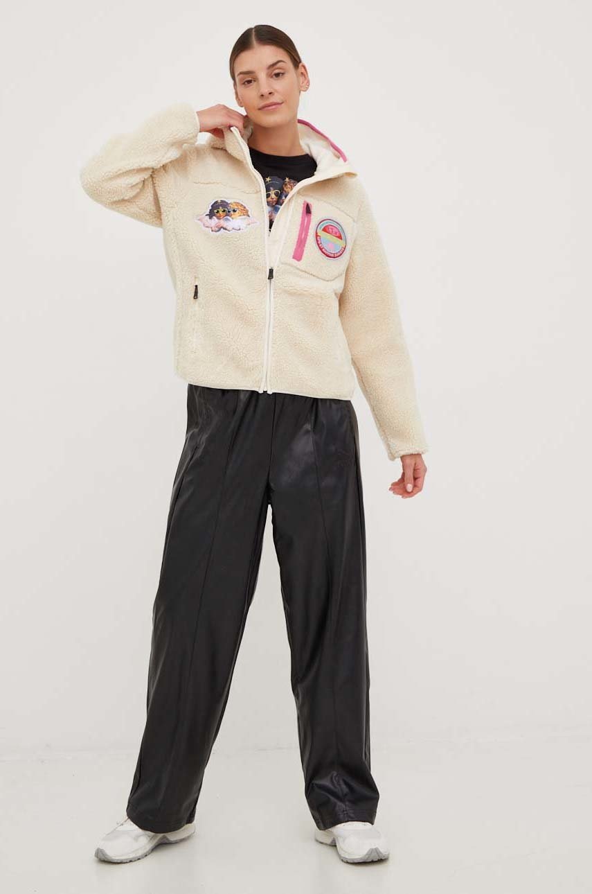 

Кофта Napapijri X Fiorucci жіноча колір бежевий з капюшоном з аплікацією