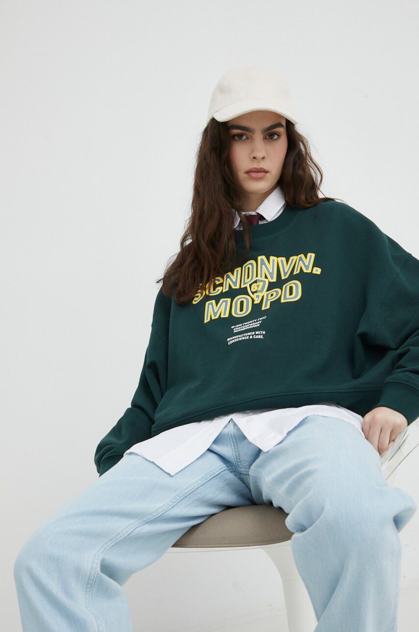 Marc o'polo hanorac de bumbac denim femei, culoarea verde, cu imprimeu