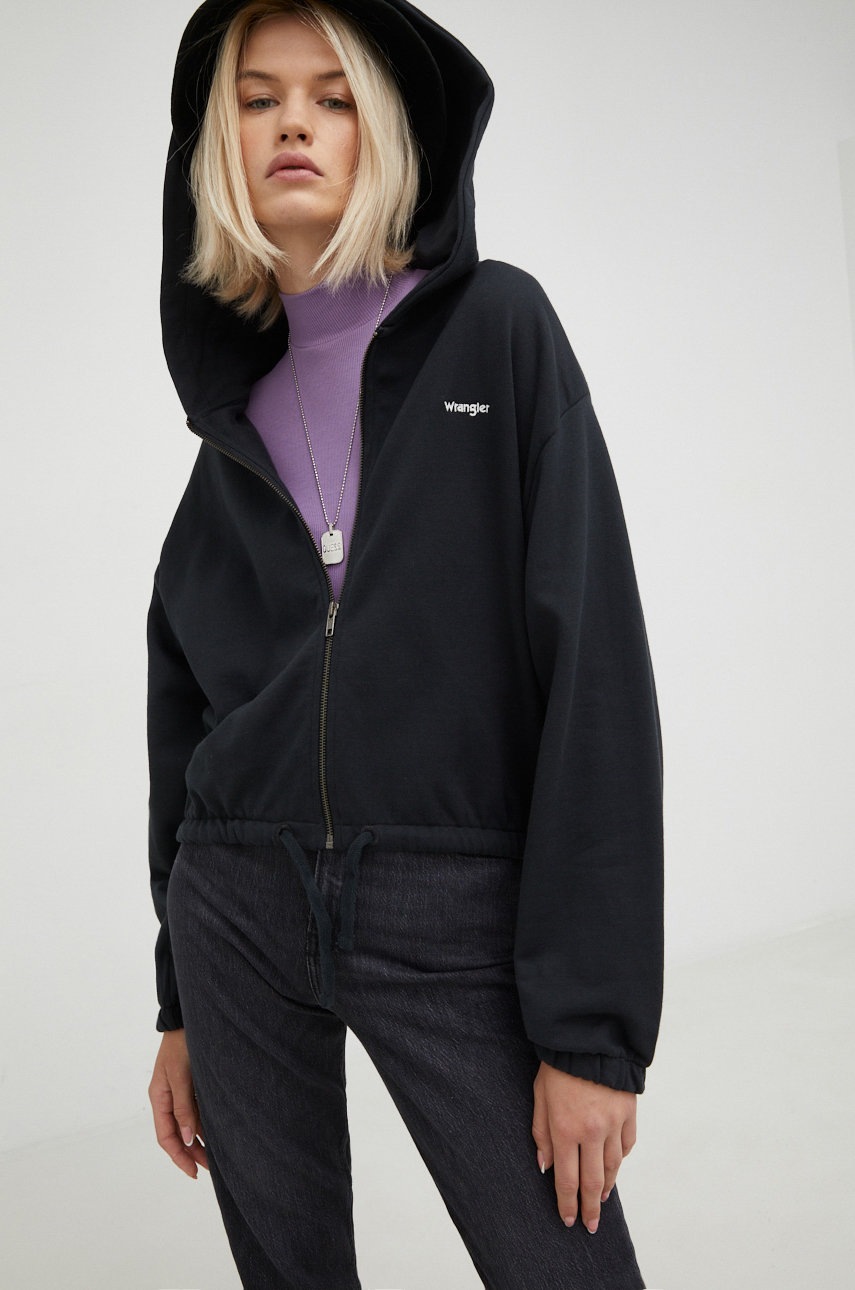 Wrangler hanorac de bumbac femei, culoarea negru, neted