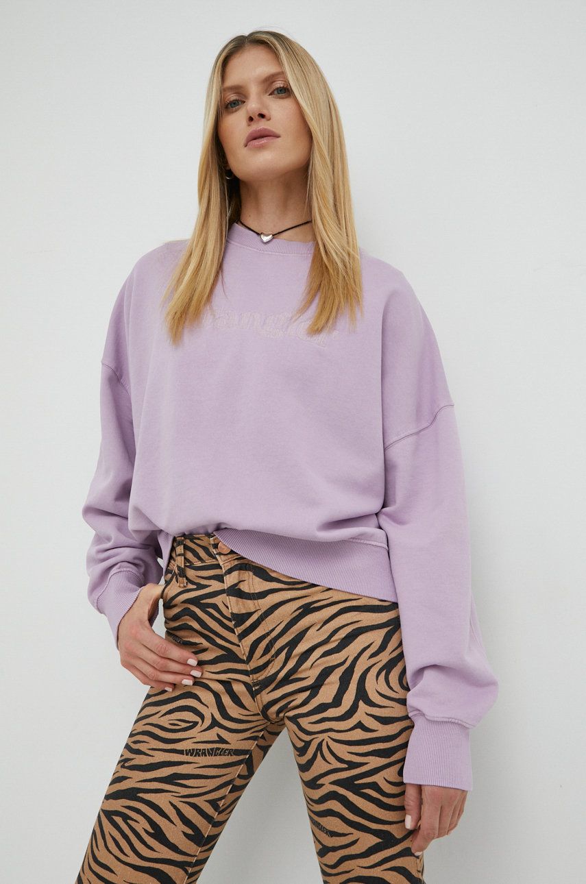 Wrangler hanorac de bumbac femei, culoarea violet, cu imprimeu answear.ro