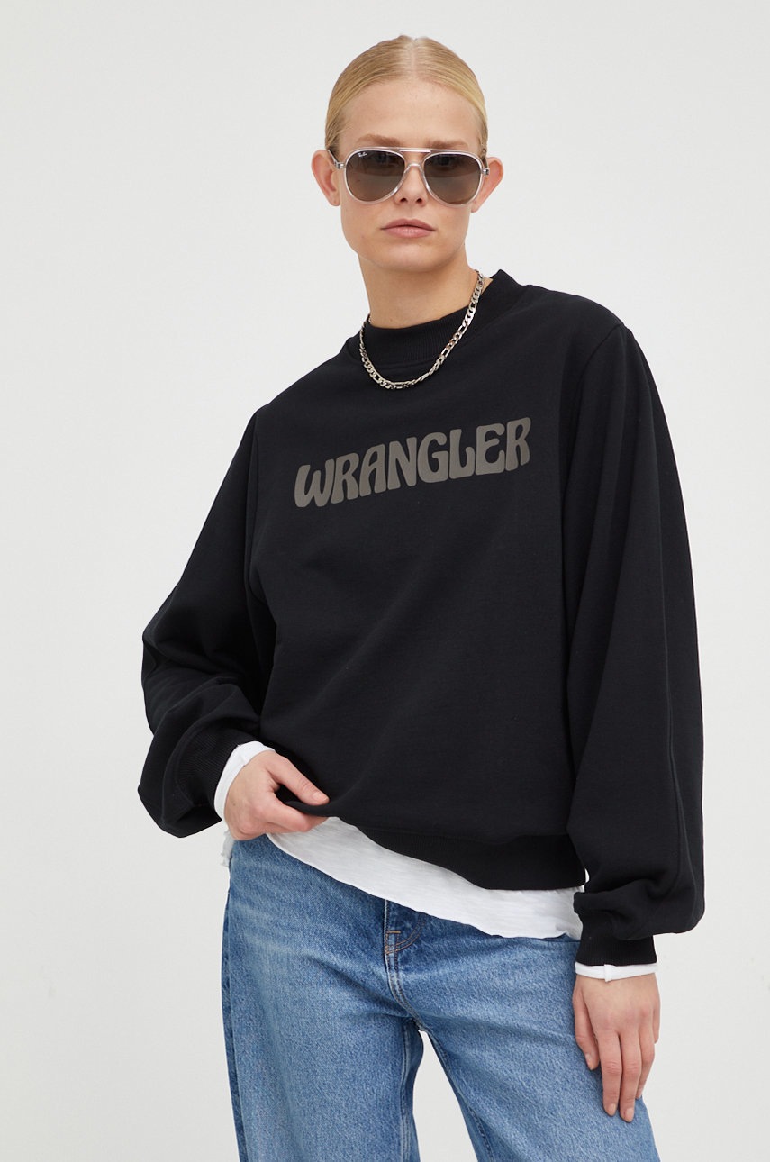 

Памучен суичър Wrangler в черно с принт, Черен