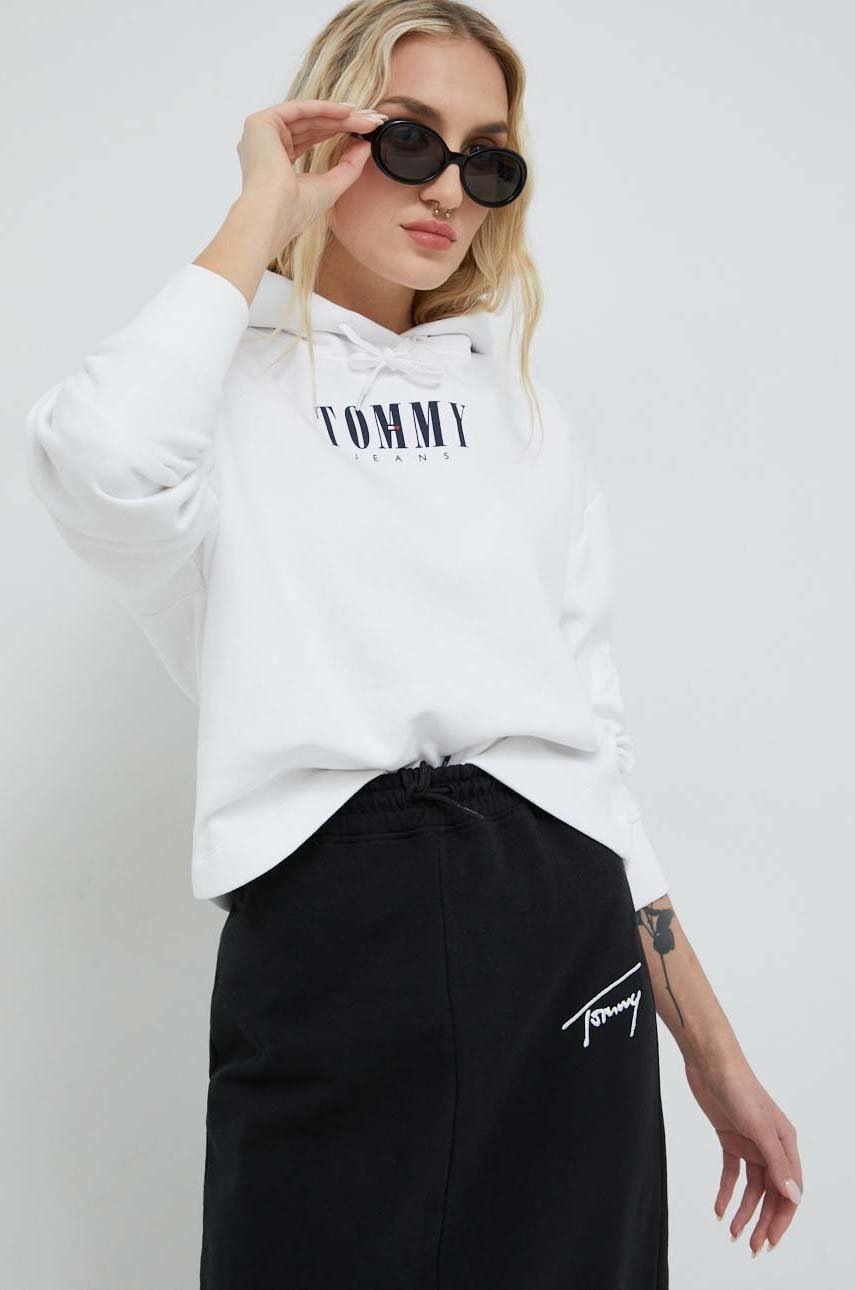 

Суичър Tommy Jeans в бяло с качулка с принт, Бял