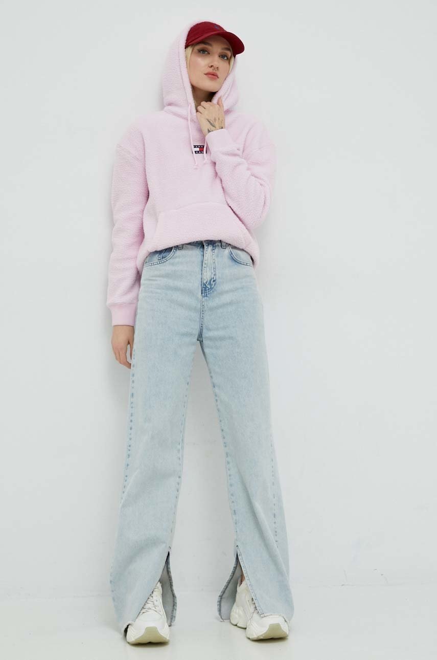 

Кофта Tommy Jeans женская цвет фиолетовый с капюшоном однотонная