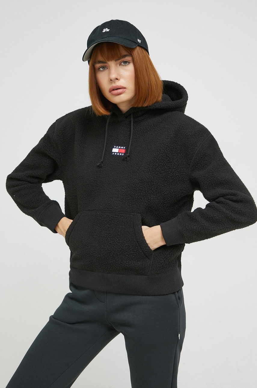 

Кофта Tommy Jeans жіноча колір чорний з капюшоном однотонна