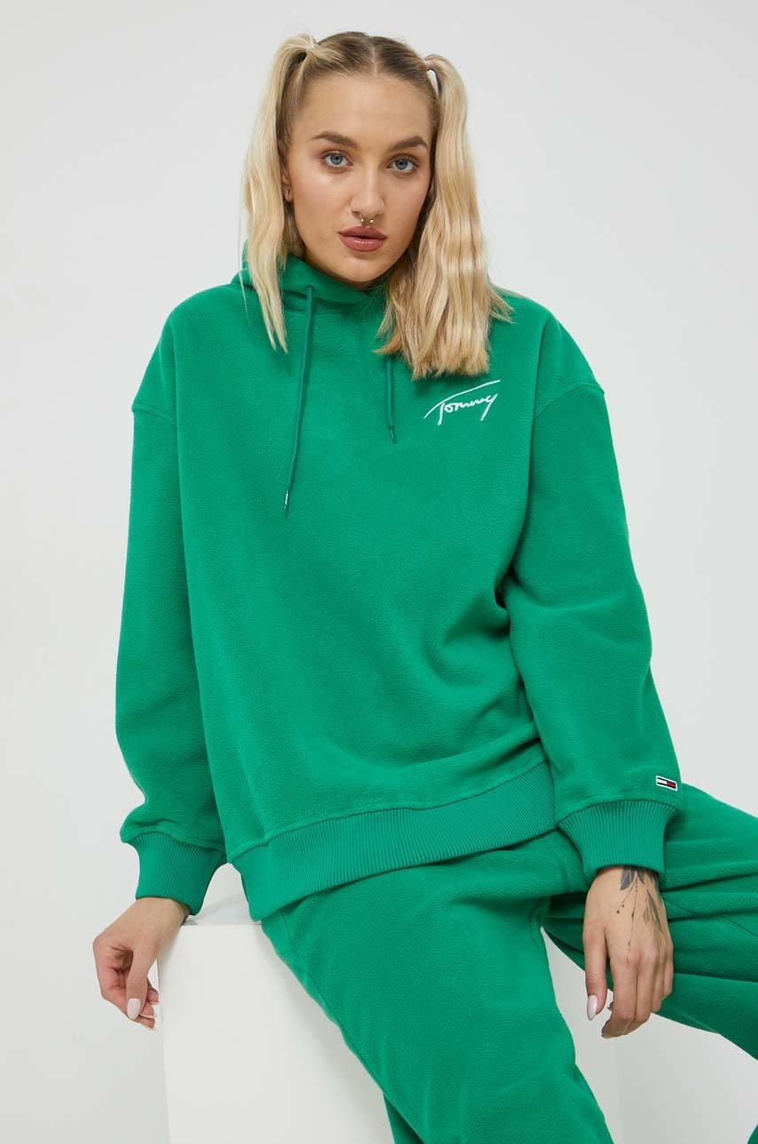 

Суичър Tommy Jeans в зелено с качулка с изчистен дизайн, Зелен