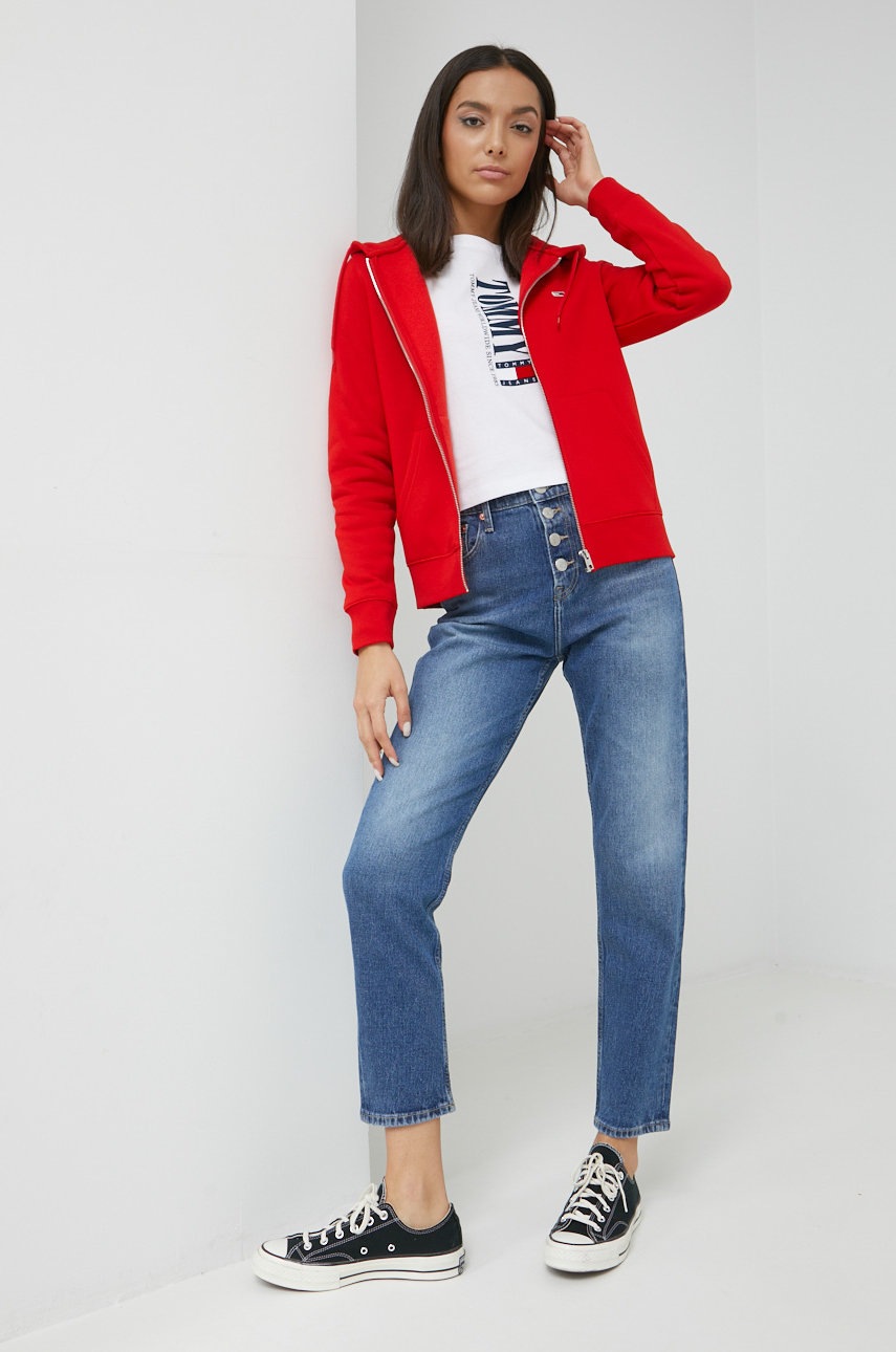 

Кофта Tommy Jeans жіноча колір червоний однотонна