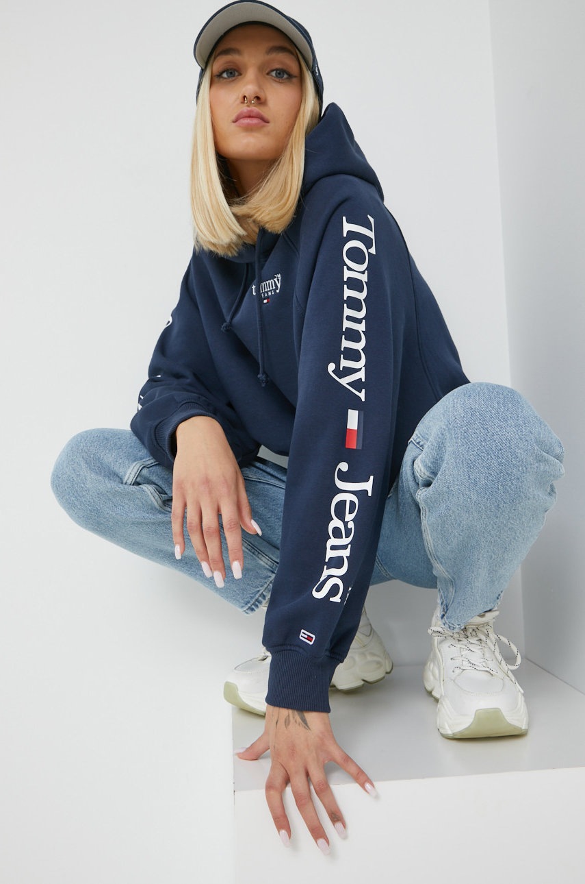 

Суичър Tommy Jeans в тъмносиньо с изчистен дизайн, Тъмносин