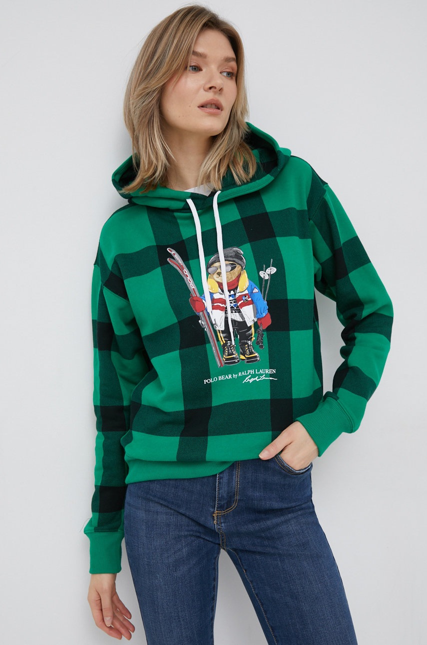 

Суичър Polo Ralph Lauren в зелено с качулка с десен, Зелен