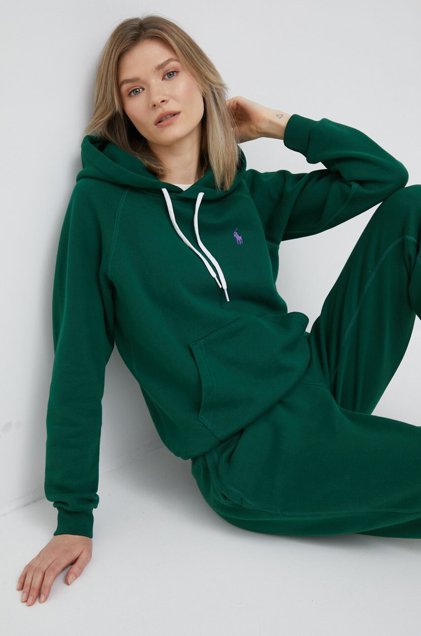 

Кофта Polo Ralph Lauren женская цвет зелёный с капюшоном однотонная