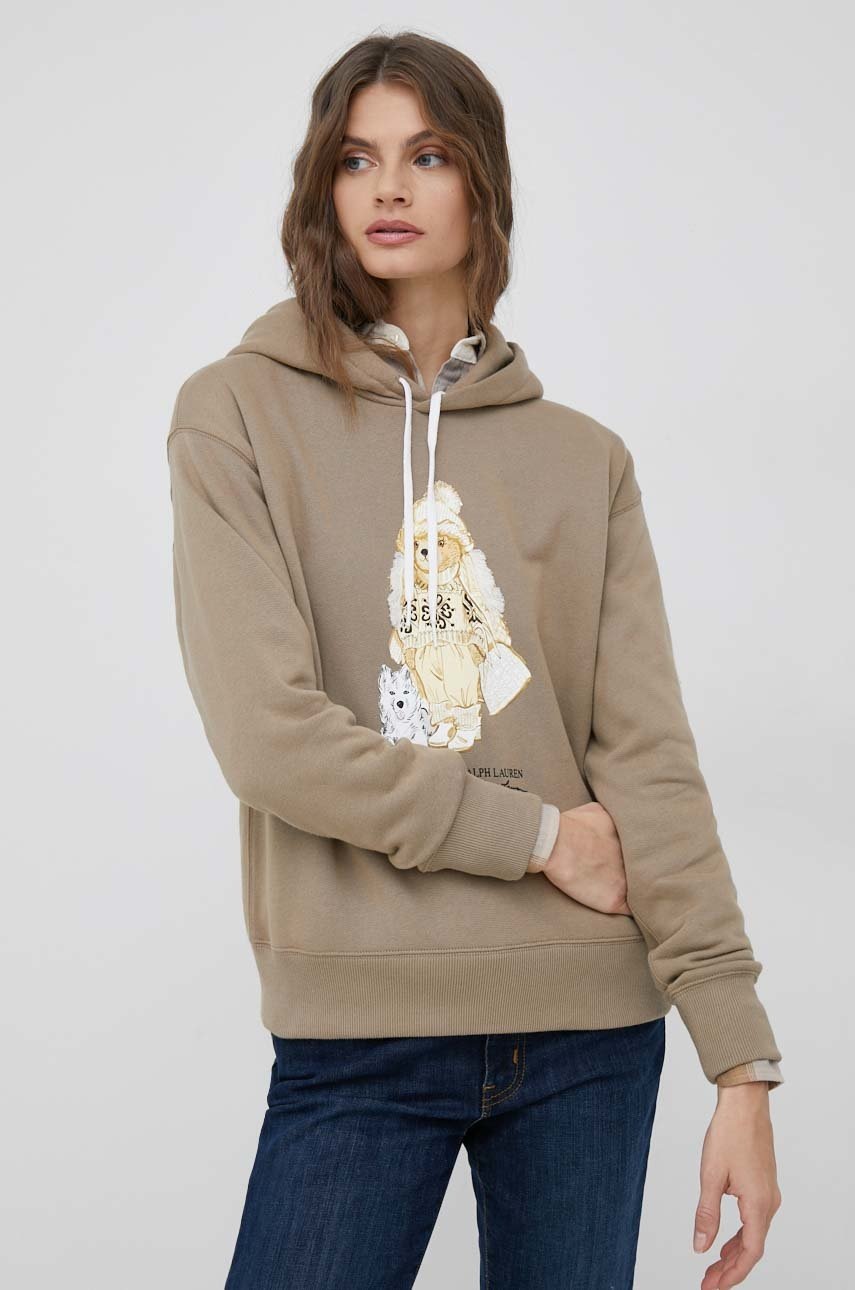 

Суичър Polo Ralph Lauren Kapsuła Creamy Dreamy в кафяво с качулка с принт, Кафяв