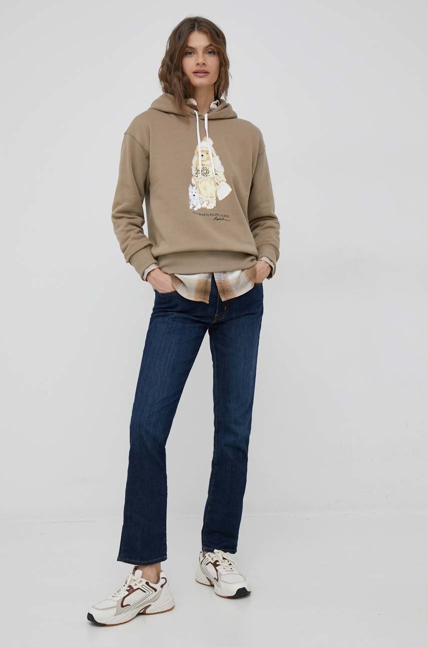 

Кофта Polo Ralph Lauren Kapsuła Creamy Dreamy женская цвет коричневый с капюшоном с принтом