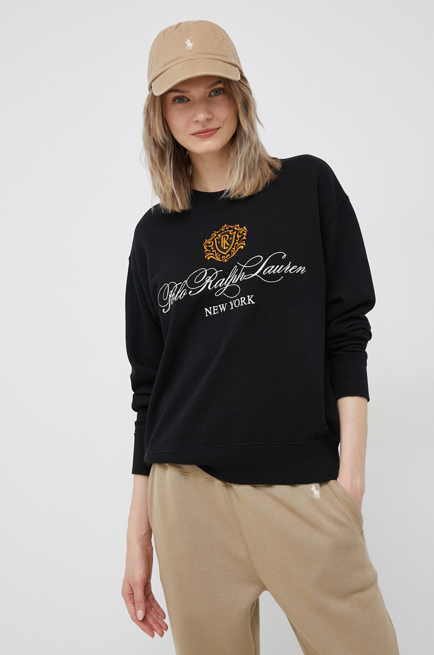 

Памучен суичър Polo Ralph Lauren в черно с апликация, Черен