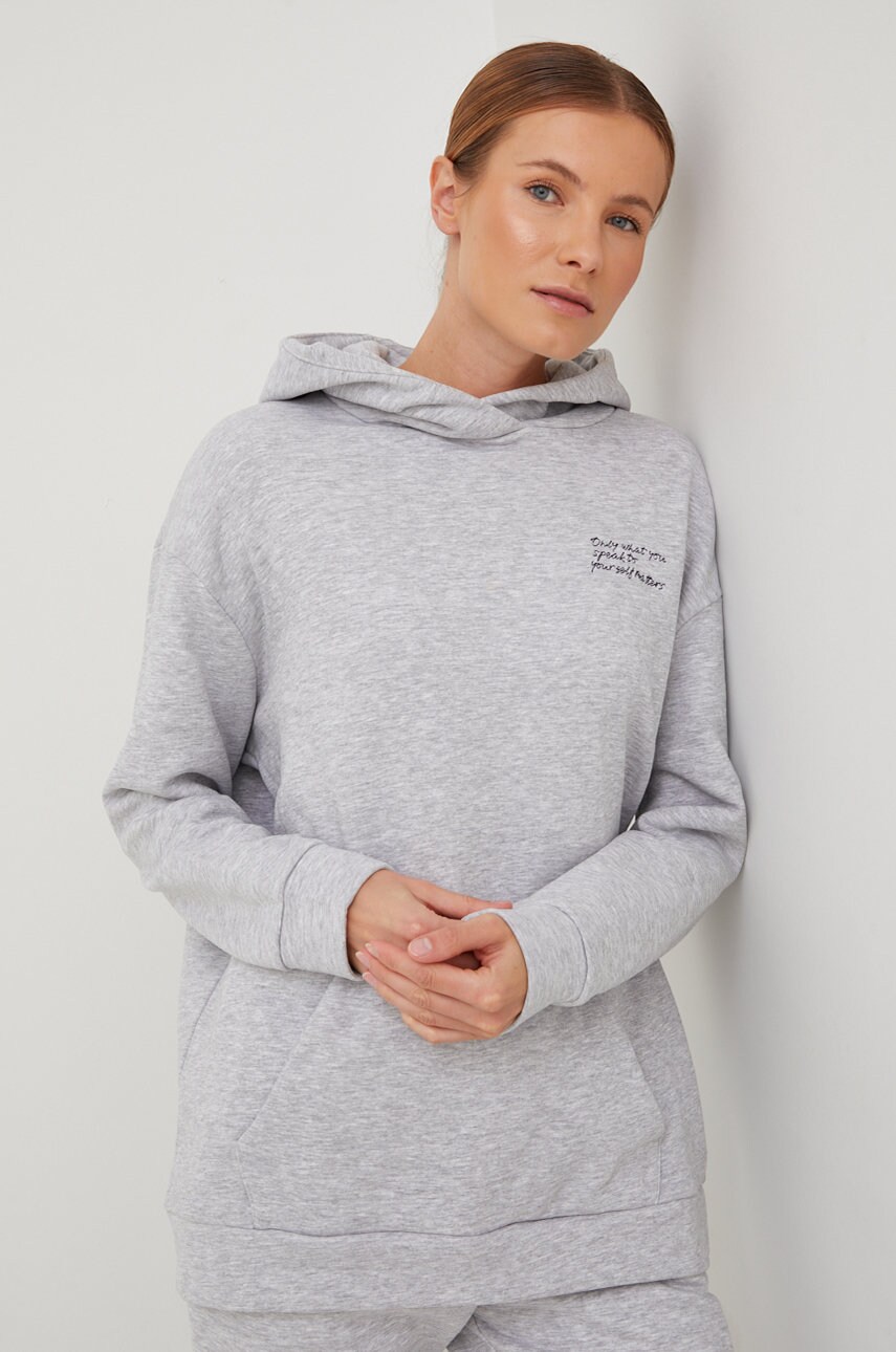 Outhorn bluza femei, culoarea gri, cu glugă, neted