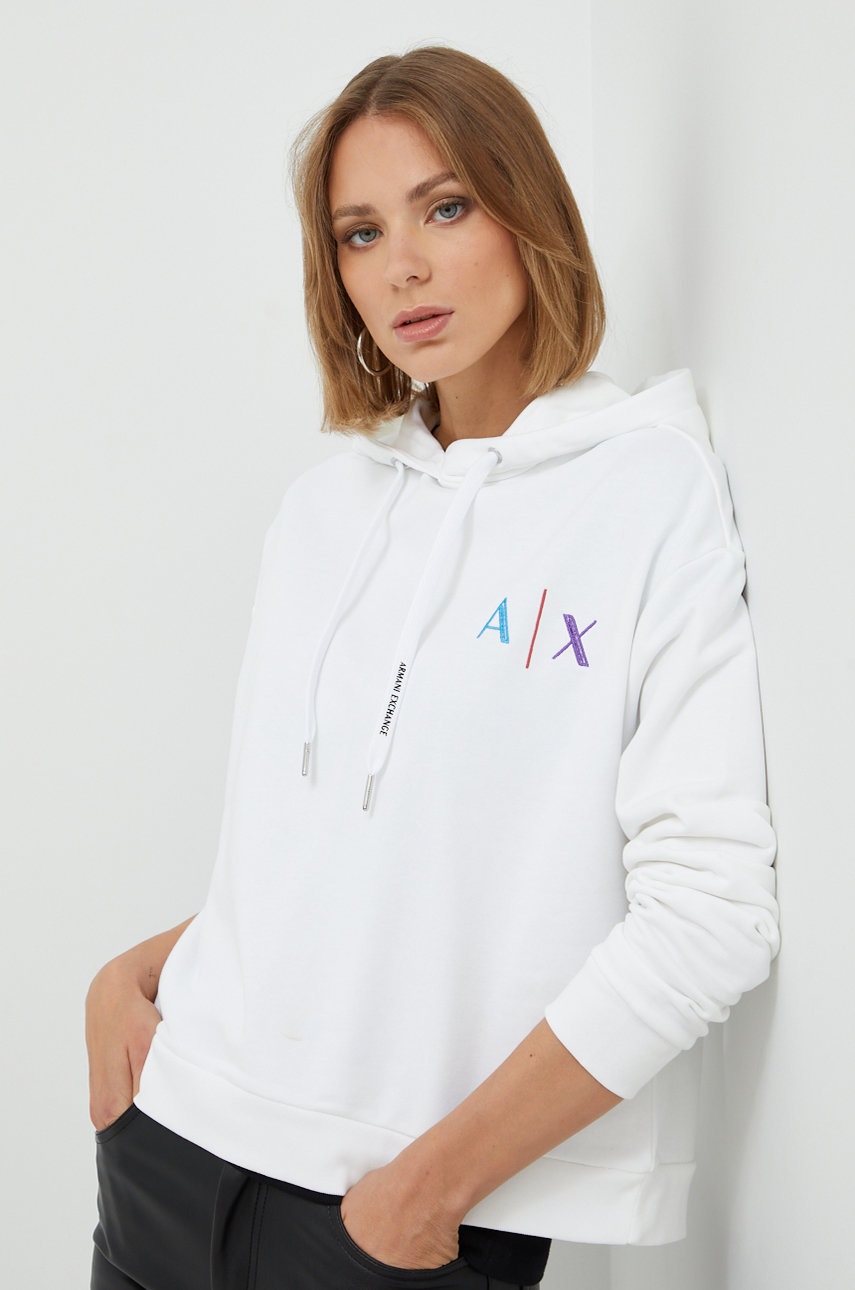 

Памучен суичър Armani Exchange в бяло с апликация, Бял