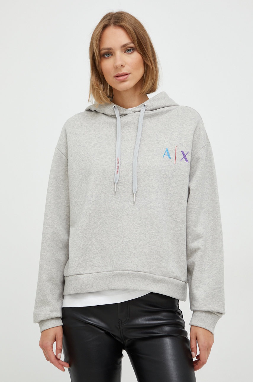 

Хлопковая кофта Armani Exchange женская цвет серый с аппликацией