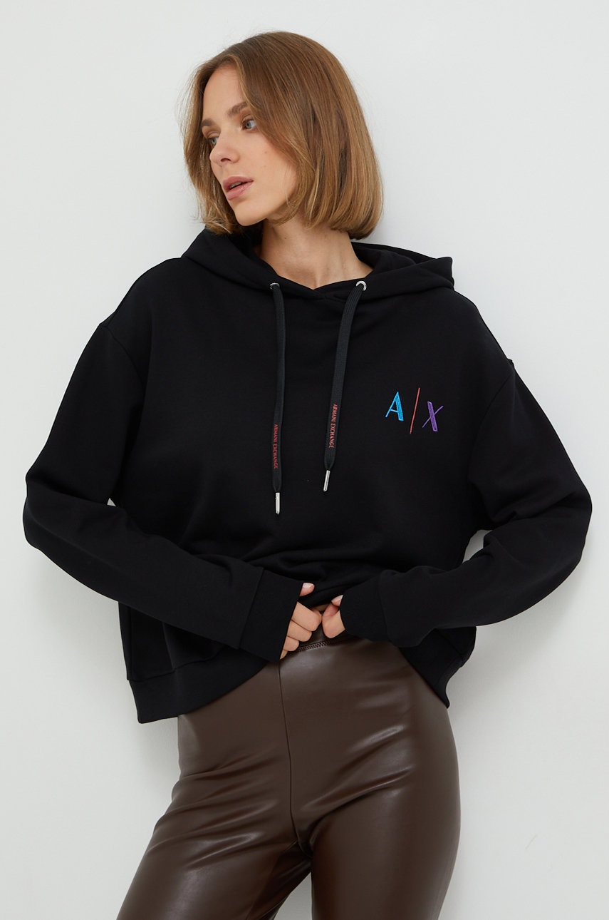 

Памучен суичър Armani Exchange в черно с апликация, Черен