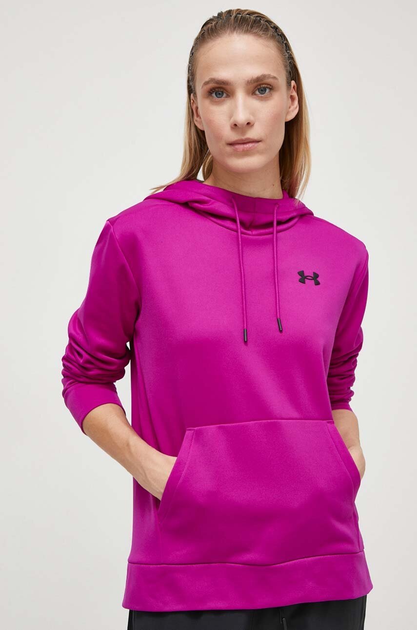 Sportovní mikina Under Armour Armour Fleece černá barva, s kapucí - růžová - 100 % Polyester