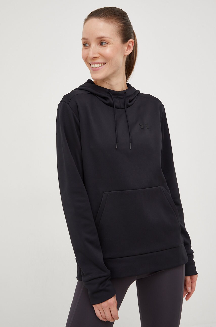 Under armour hanorac armour fleece femei, culoarea negru, cu glugă, neted