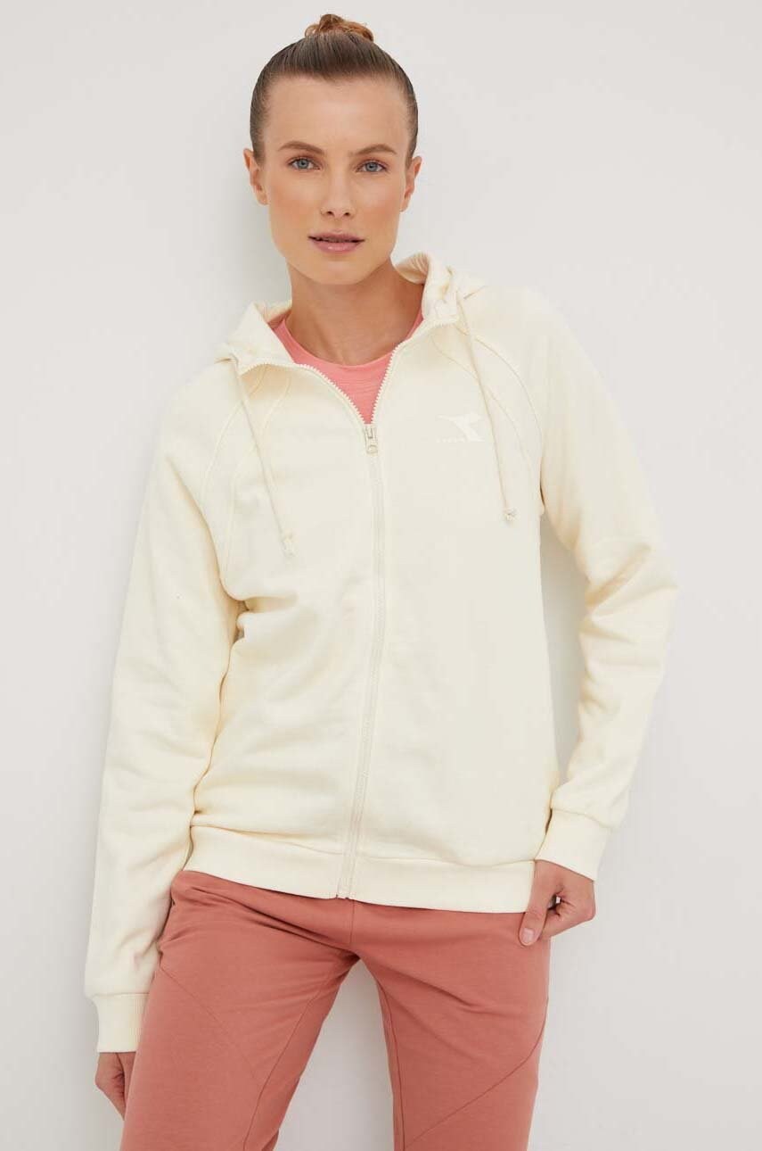 Diadora bluza femei, culoarea bej, cu glugă, neted