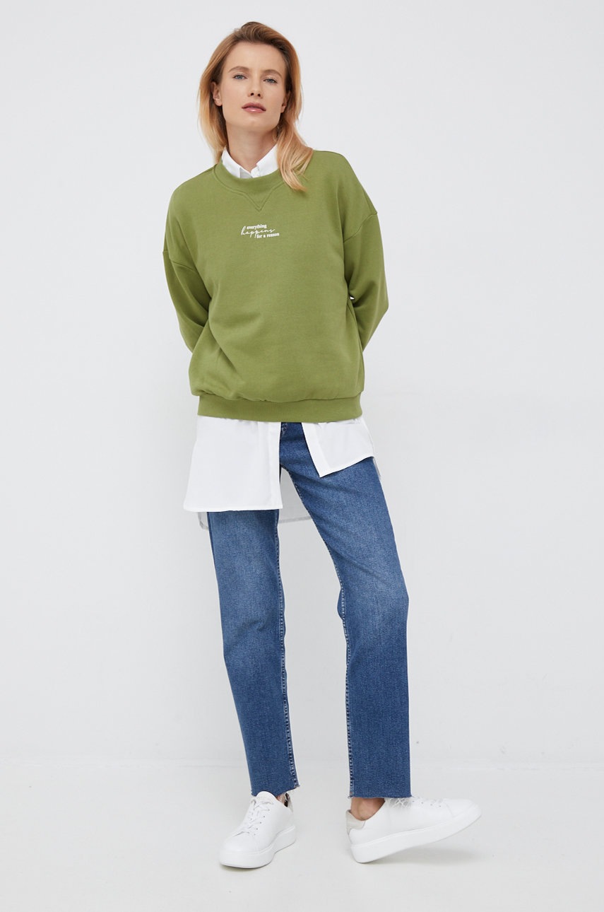 

Хлопковая кофта United Colors of Benetton женская цвет зелёный однотонная