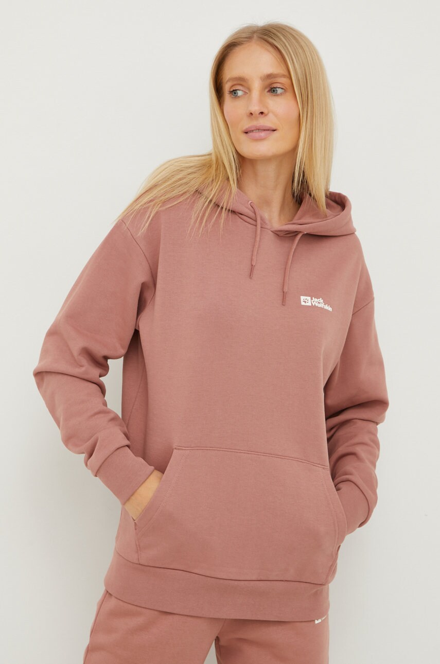 Jack wolfskin hanorac de bumbac femei, culoarea roz, neted