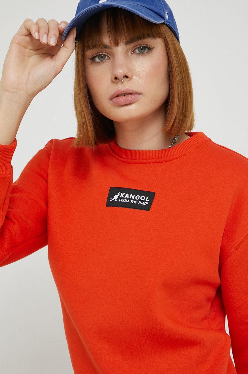 Mikina Kangol dámská, oranžová barva, s aplikací - oranžová -  75% Polyester