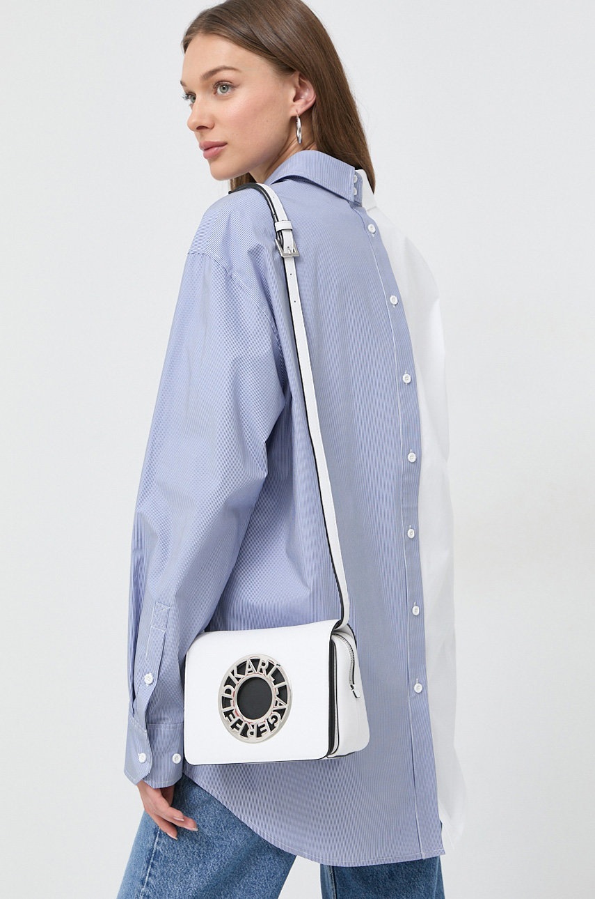 

Памучна риза Karl Lagerfeld Karl Lagerfeld x Cara Delevingne дамска със стандартна кройка с класическа яка, Многоцветен