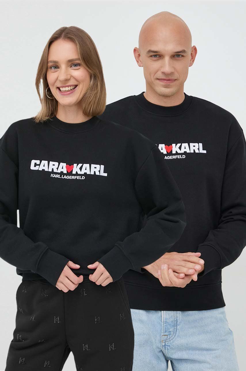 Karl Lagerfeld bluza Karl Lagerfeld X Cara Delevingne femei, culoarea negru, cu imprimeu answear.ro