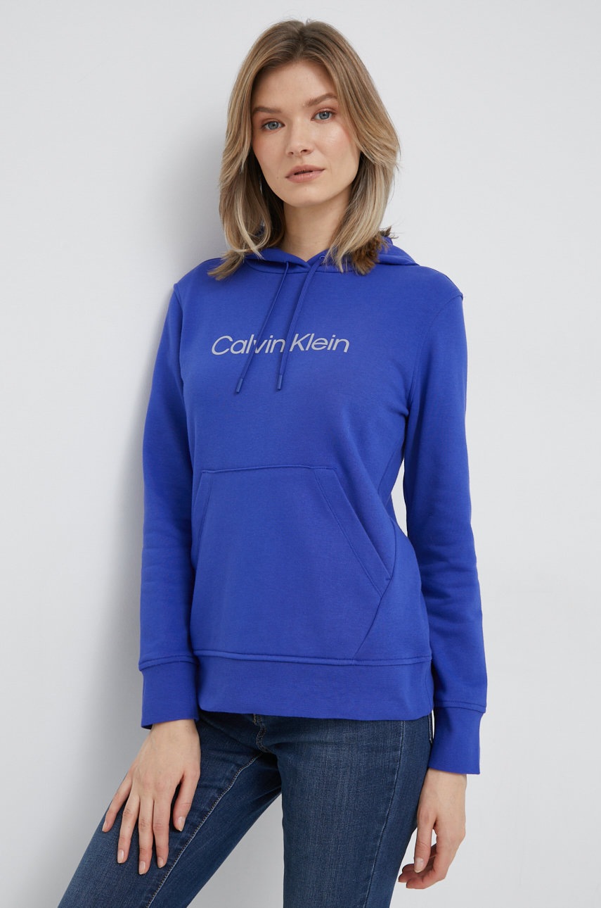 

Суичър за трениране Calvin Klein Performance с качулка с принт, Син