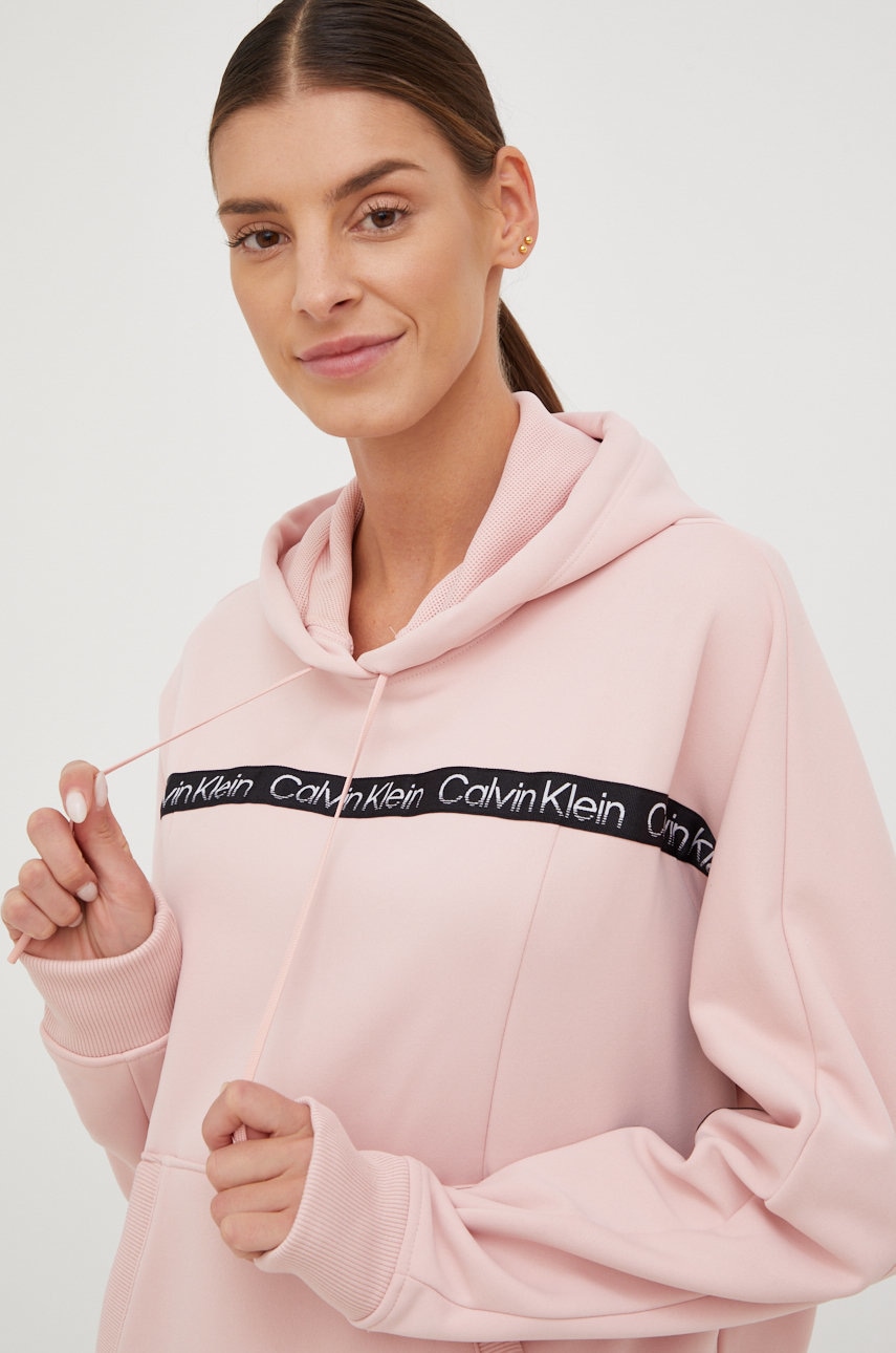 

Спортен суичър Calvin Klein Performance в розово с качулка с апликация, Розов