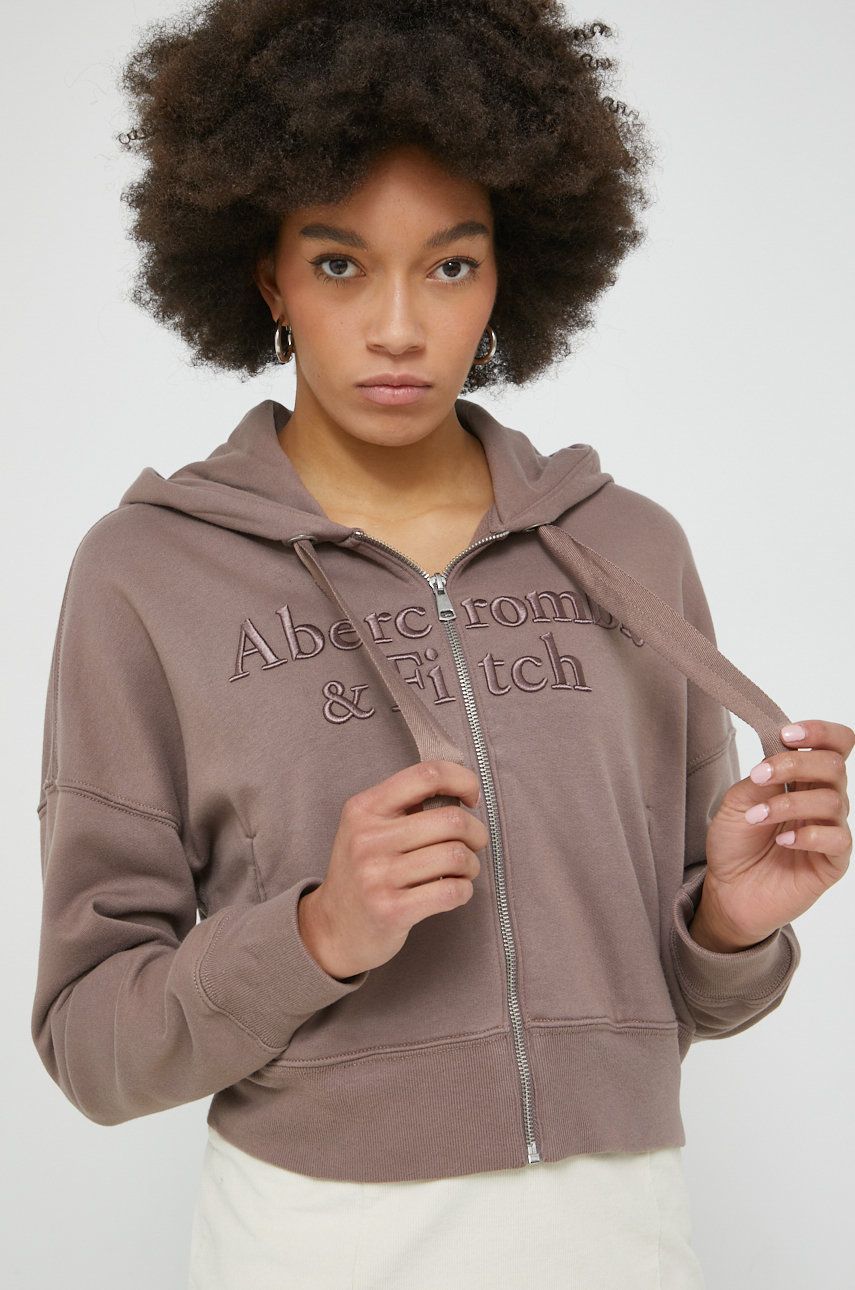 Abercrombie & Fitch bluza damska kolor brązowy z kapturem z aplikacją