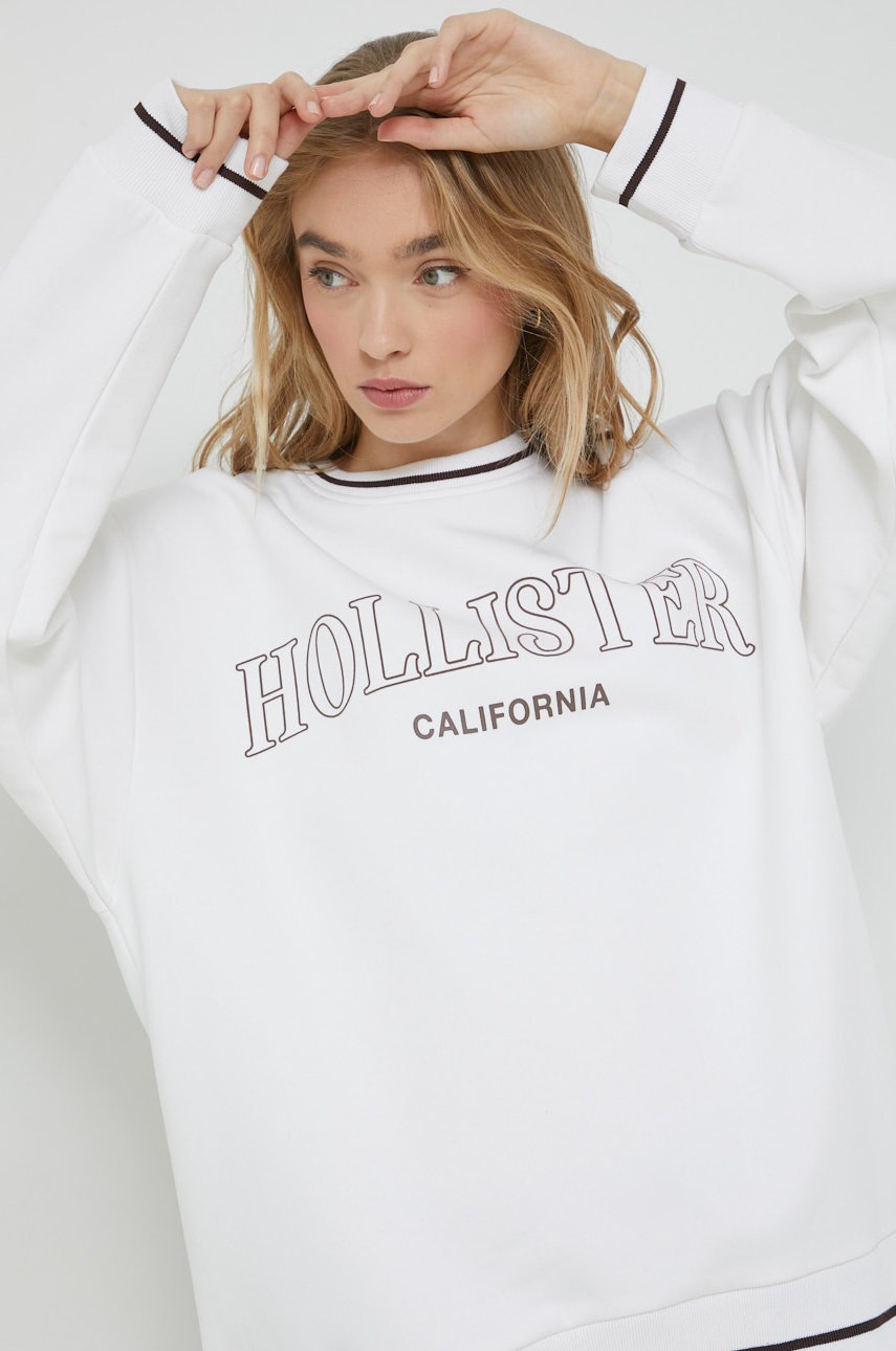 

Суичър Hollister Co. в бяло с принт, Бял