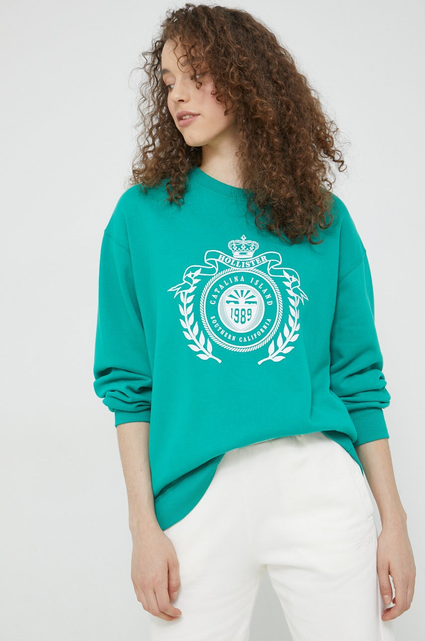 Hollister co. bluza femei, culoarea verde, cu imprimeu