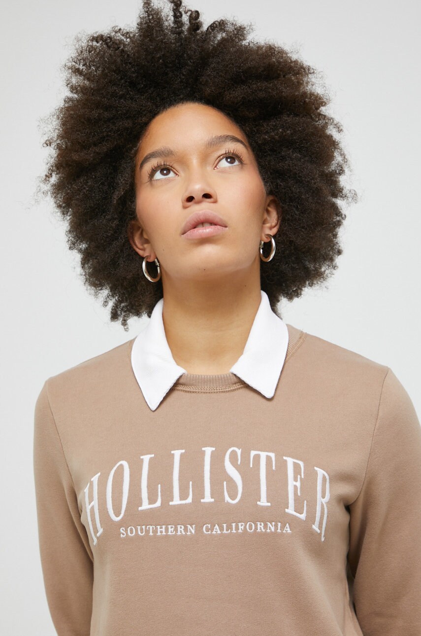 Hollister co. bluza femei, culoarea bej, cu imprimeu