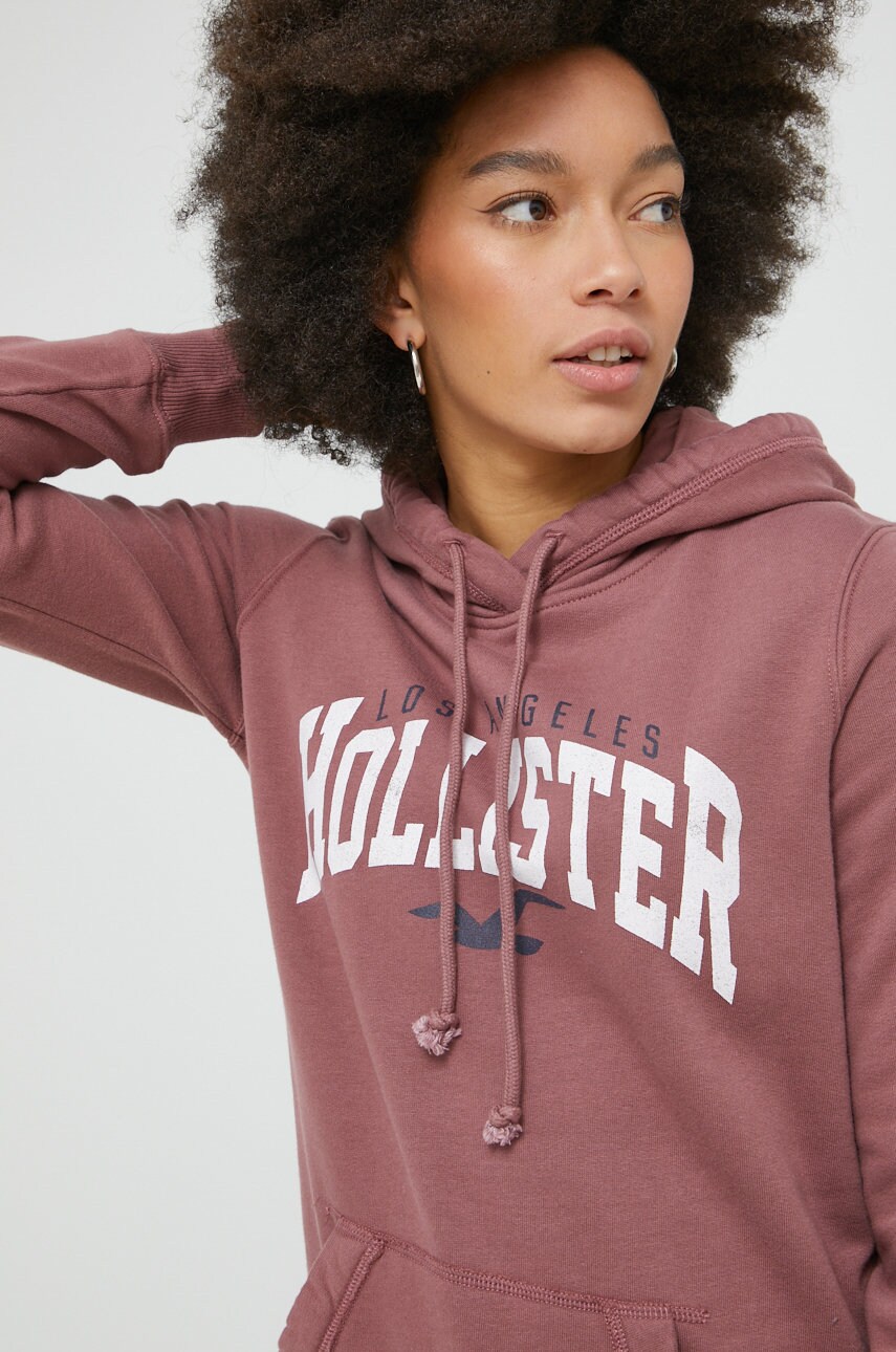 Hollister co. bluza femei, culoarea roz, cu glugă, cu imprimeu