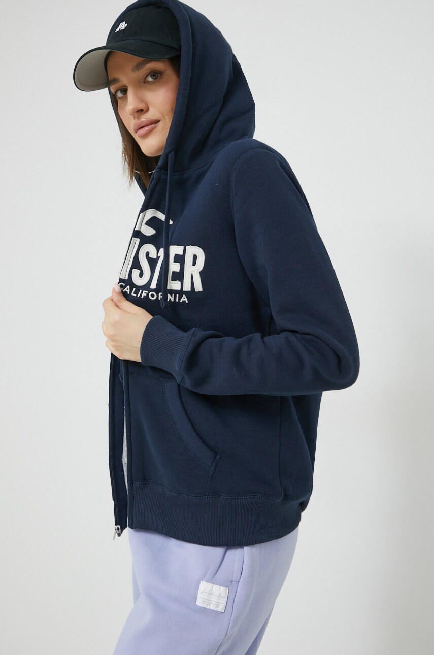 Hollister co. bluza femei, culoarea albastru marin, cu glugă, cu imprimeu