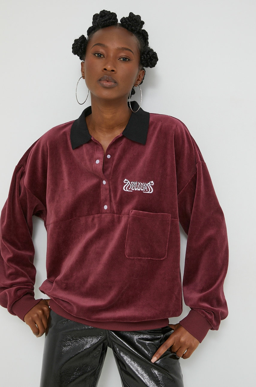 Volcom bluza femei, culoarea bordo, cu imprimeu