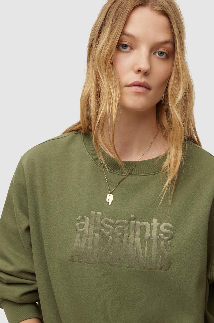 

Хлопковая кофта AllSaints женская цвет зелёный с принтом