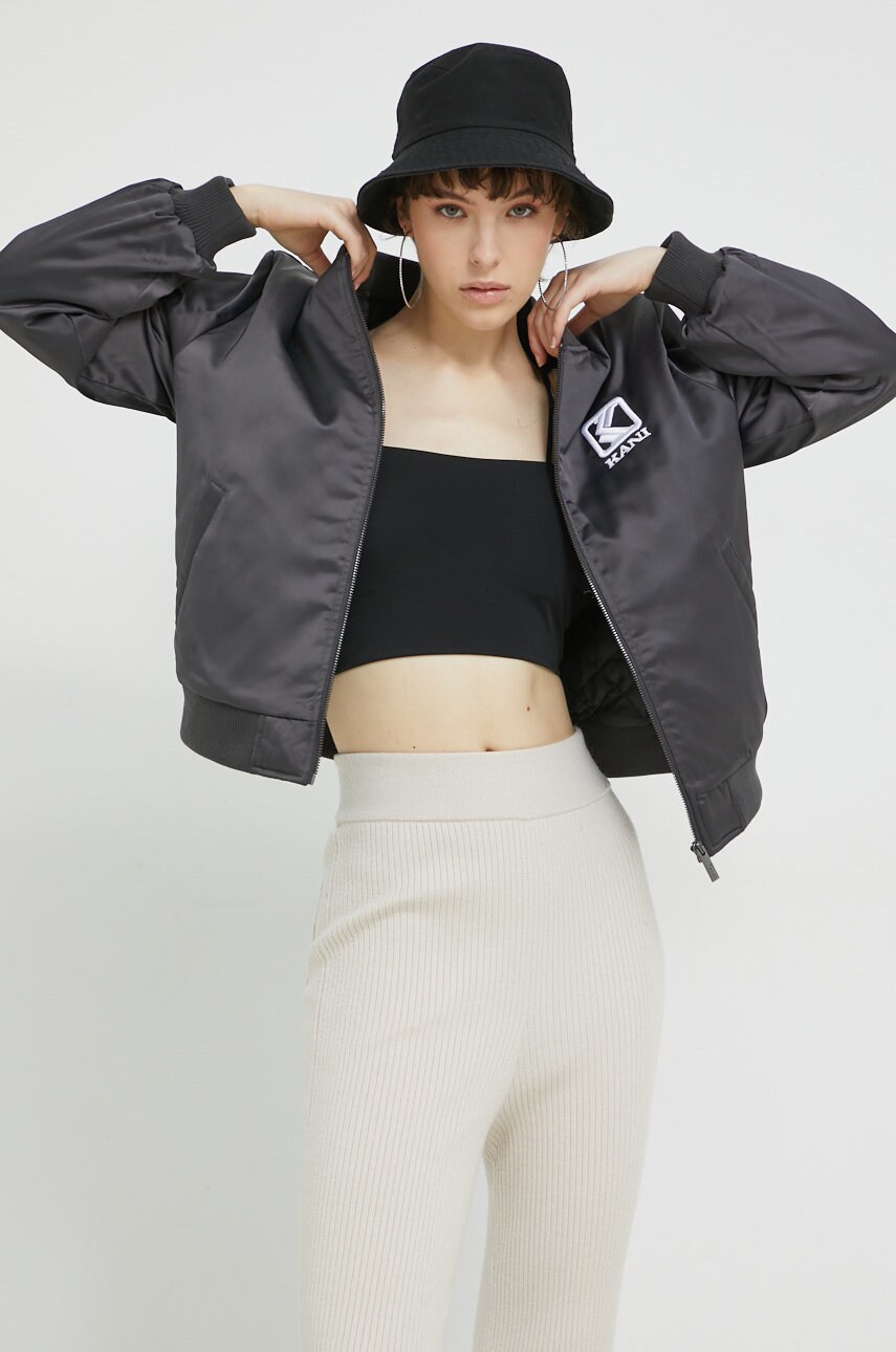 Karl kani geaca bomber femei, culoarea gri, de tranzitie