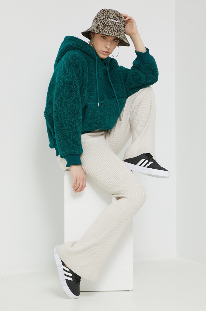 Karl kani bluza femei, culoarea verde, cu glugă, neted